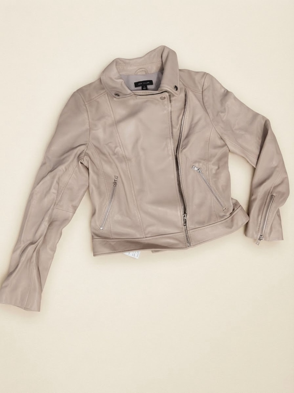 Ann Taylor Sample Soft Pewter Genuine Leather Moto Biker Jacket Size 8